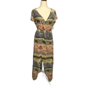 Honey Belle Faux Wrap Belted Midi Dress, Size L, Cream & Orange